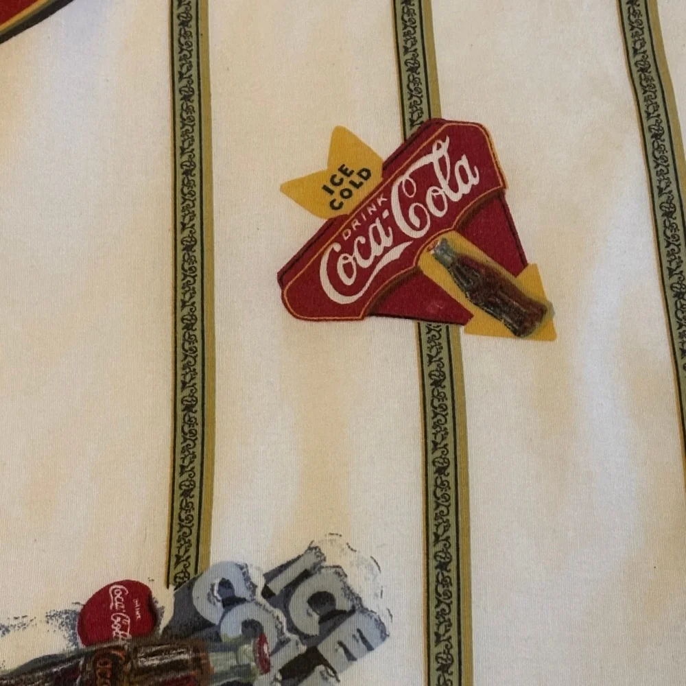 Vintage Coca-Cola Twin Fitted Sheet White Red Striped Bedding Pop Coke